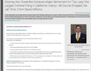 rosenfeld major settlement tax lady | california largest criminal filing | all counts dropped, no jail time, client saves millions