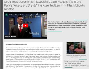 Court Seals Documents in Stubblefield Case: Focus Shifts to One Party’s “Privacy and Dignity”, the Rosenfeld Law Firm Files Motion to Reverse