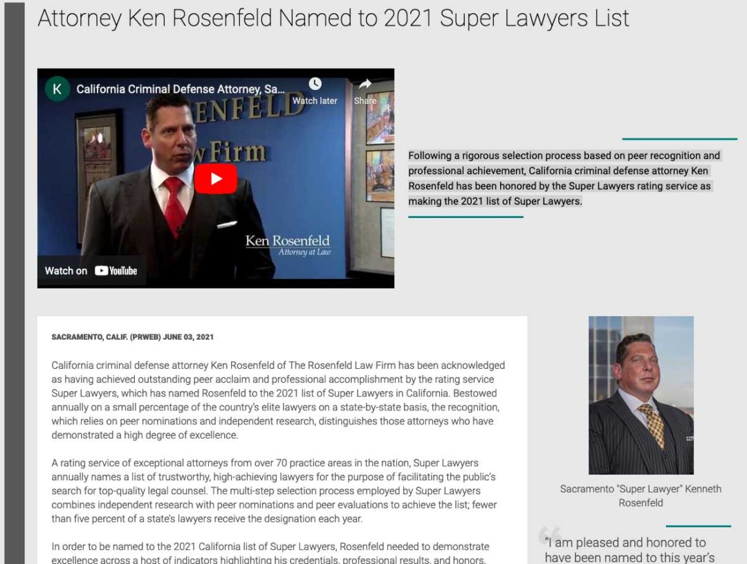 California Criminal Defense Attorney Rosenfeld Named 2021 Super Lawyer