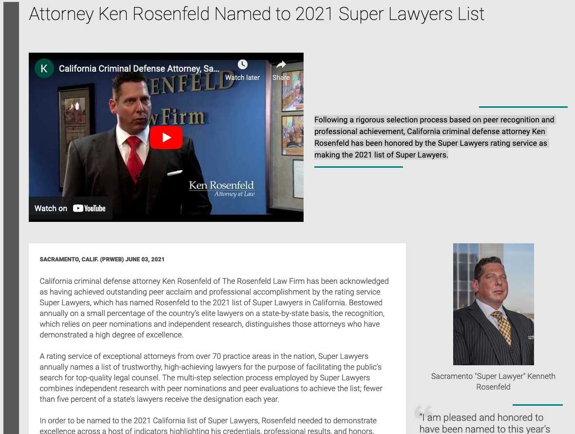 California Criminal Defense Attorney, Sacrament Lawyer Ken Rosenfeld