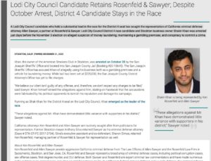 Stockton Political Candidate Retains Rosenfeld & Sawyer
