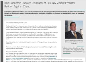 California Attorney ken rosenfeld dismissal sexually violent predator criminal defense