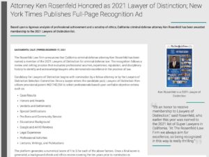 New York Times Lawyers of Distinction | California Attorney Ken Rosenfeld | Criminal Defense